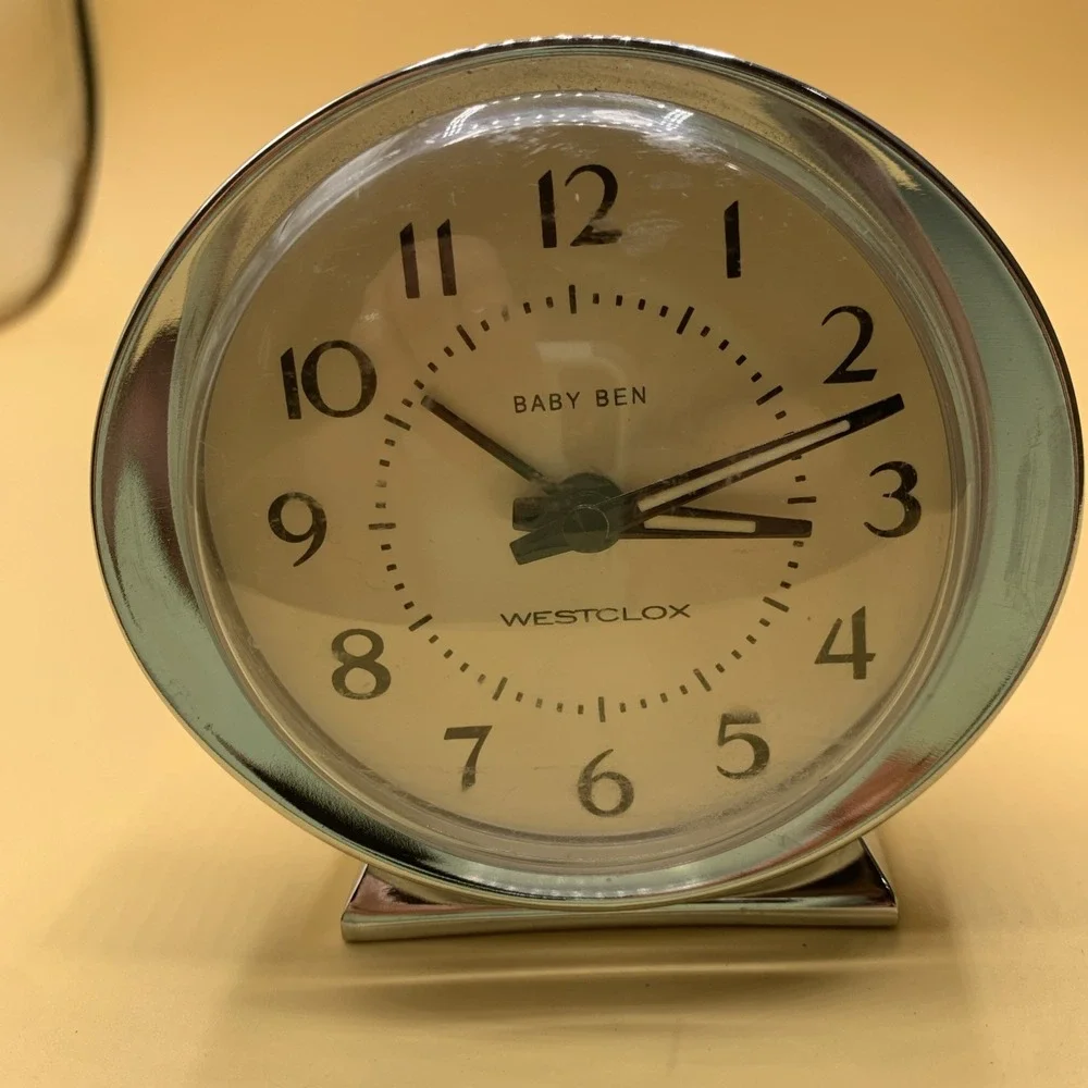 Baby Ben Westclox  Silver Desk Alarm Clock Luminous Wind Up Mechanical Tested